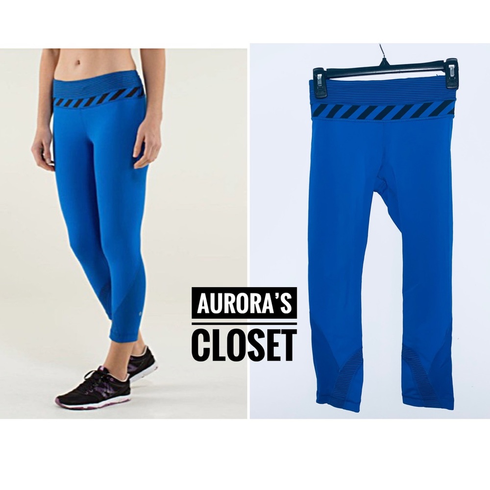 Lululemon 2 Blue Run Inspire Crop 2 Baroque Mini Hyper Stripe Apex